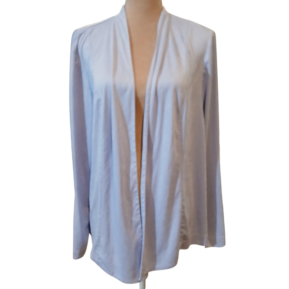 Chicos 3 XL Light Blue Faux Suede Open Front Cardigan Draped Shawl Long Sleeve